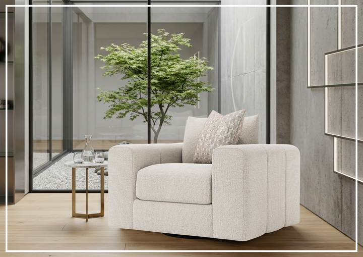 Vista Fabric Swivel Chair | Oversized Track Arms | 360° Swivel | Bernhardt