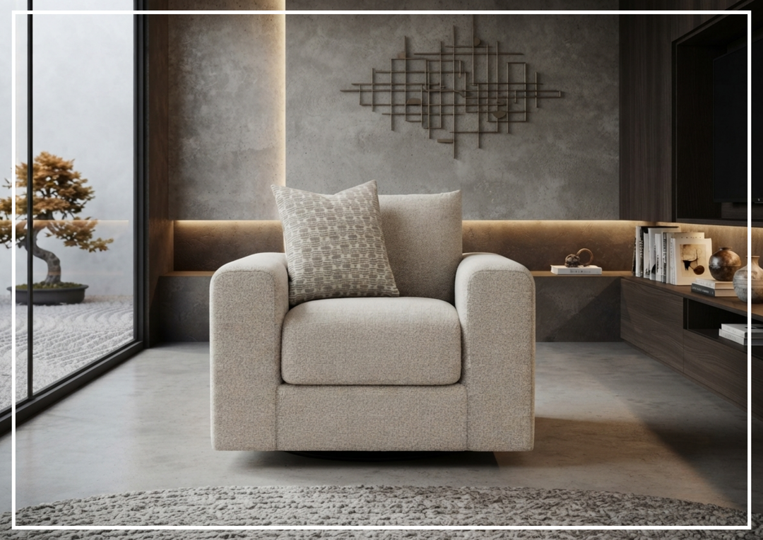 Vista Fabric Swivel Chair | Oversized Track Arms | 360° Swivel | Bernhardt