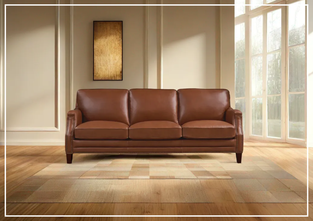 Hydeline Camano Leather Sofa With Nail-Head Finish
