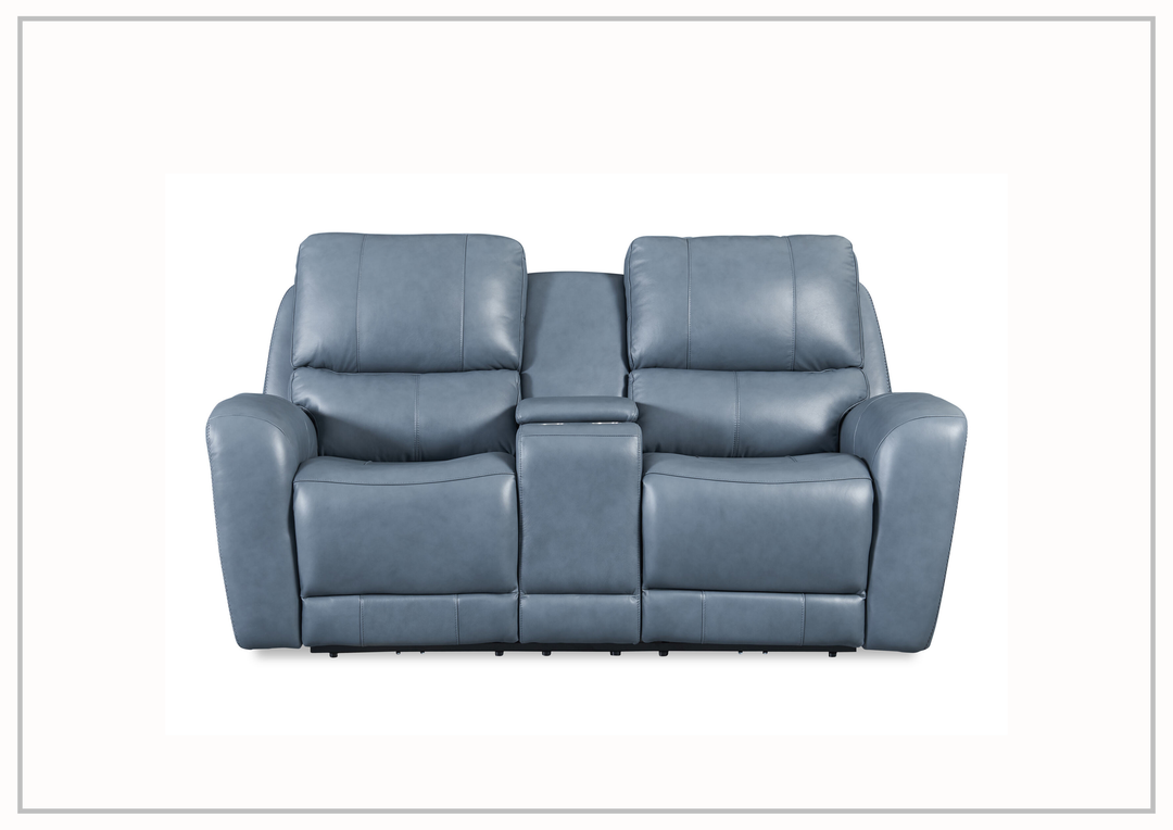 Gio Italia Bristol Power Reclining Blue Leather Loveseat With Console-Jennihome