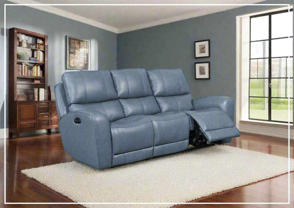 Gio Italia Bristol Power Reclining 3-Seater Blue Leather Sofa-Jennihome