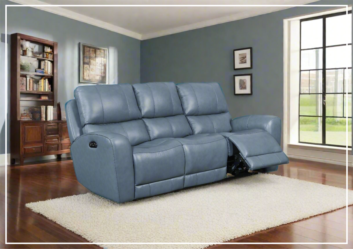 Gio Italia Bristol Power Reclining 3-Seater Blue Leather Sofa-Jennihome