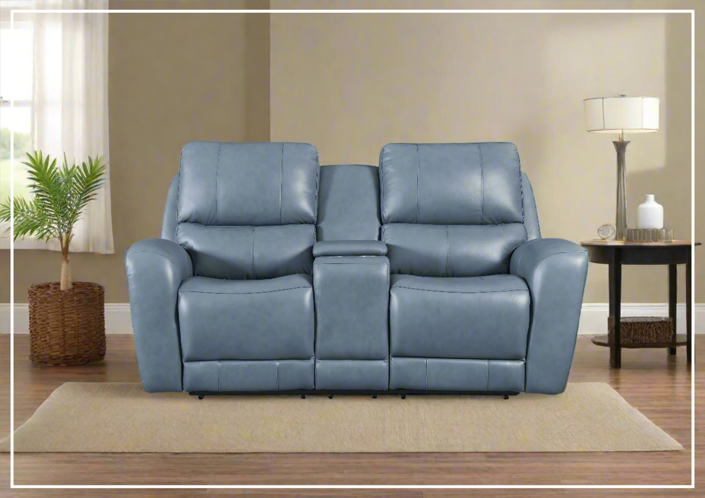 Gio Italia Bristol Power Reclining Blue Leather Loveseat With Console-Jennihome