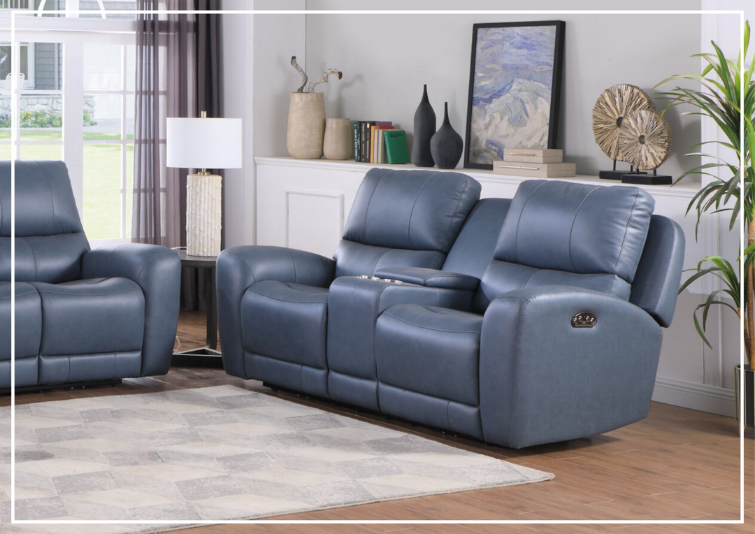 Gio Italia Bristol Power Reclining Blue Leather Loveseat With Console-Jennihome