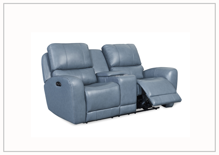 Gio Italia Bristol Power Reclining Blue Leather Loveseat With Console-Jennihome