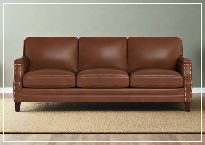 Hydeline Camano Leather Sofa With Nail-Head Finish