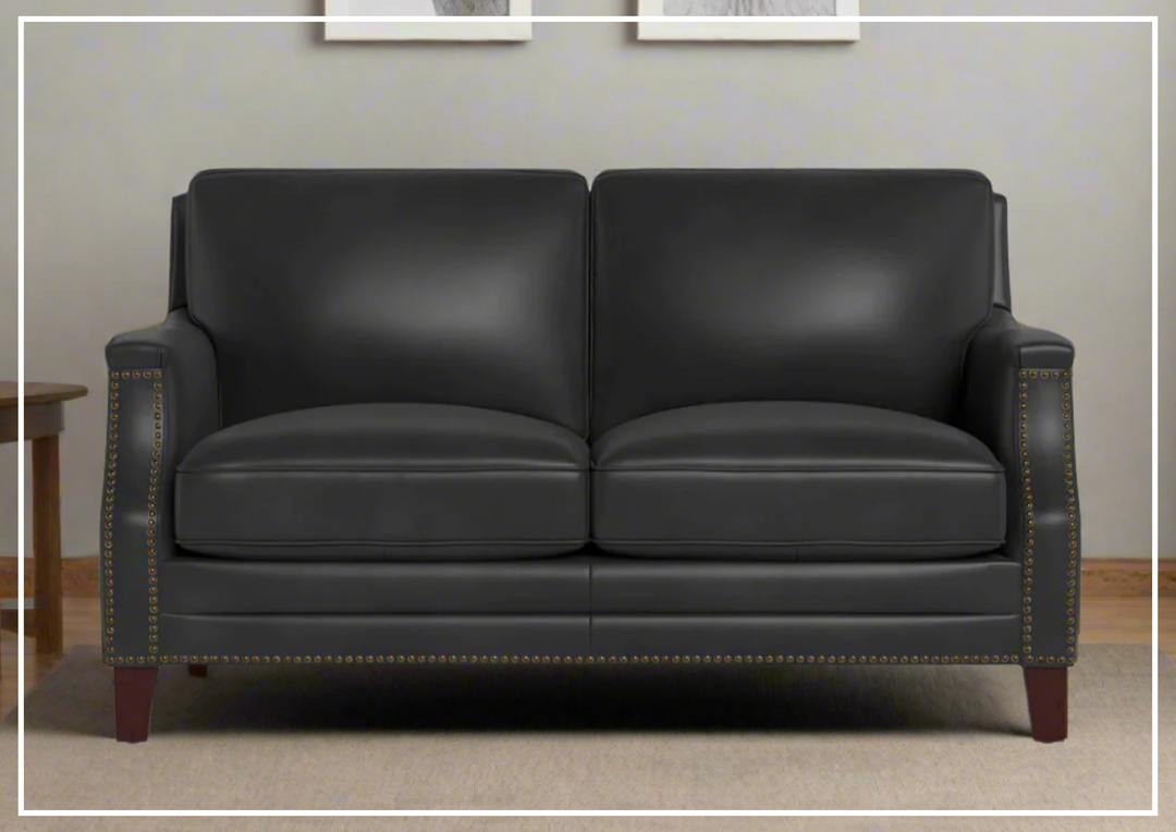 Hydeline Camano Leather Loveseat With Nail-Head Finish