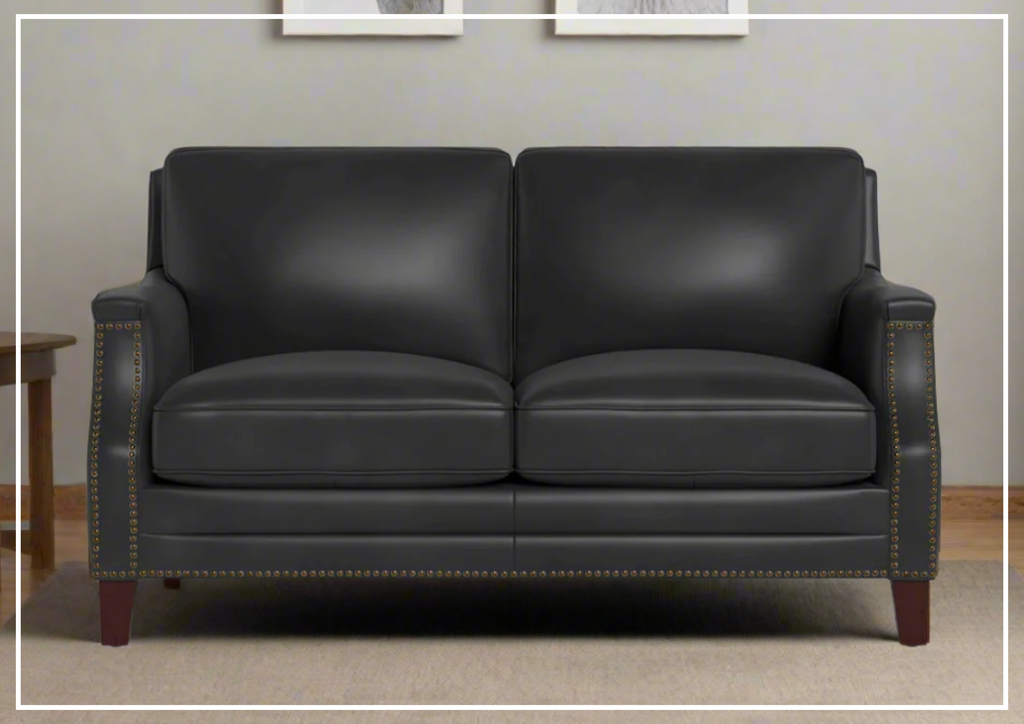 Hydeline Camano Leather Loveseat With Nail-Head Finish