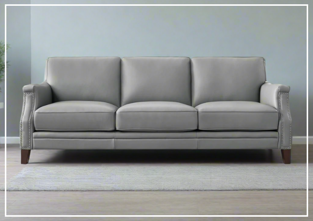 Hydeline Camano Leather Sofa With Nail-Head Finish