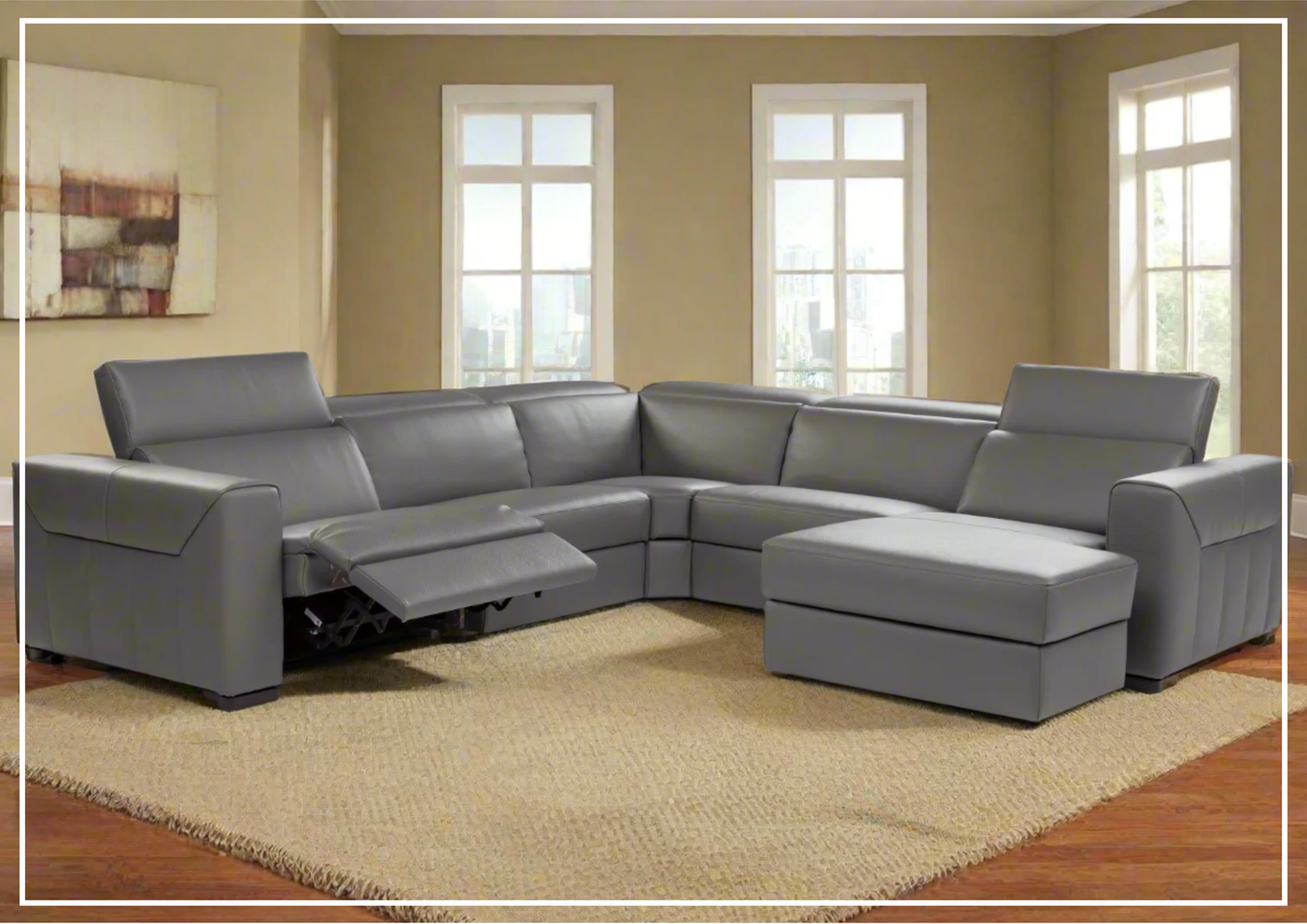 Nicoletti Clio 5-Pieces Leather  Recliner Sectional Sofa in Dark Gray