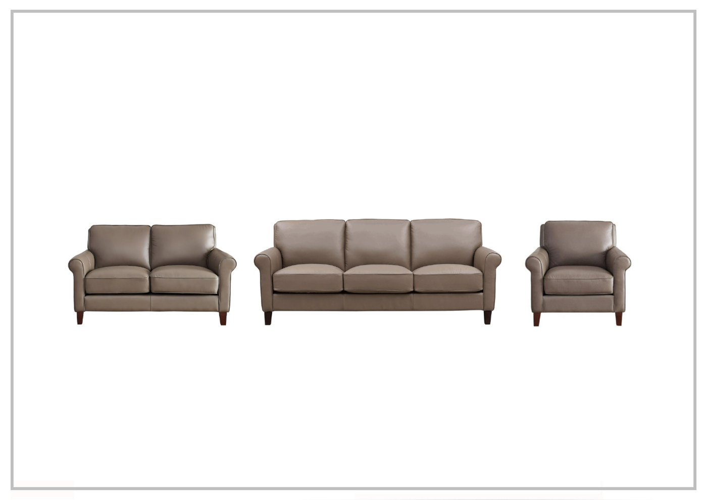 Laguna Leather Living Room Set with Elegant Rolled Arms