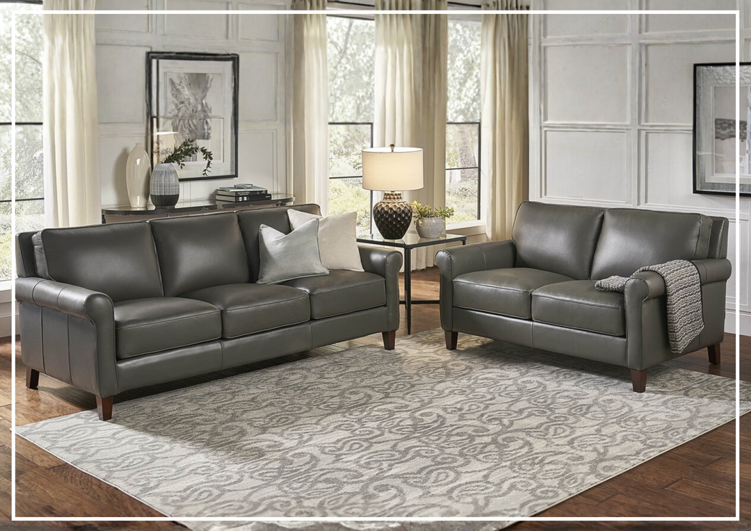 Laguna 2-Seater Leather Loveseat with Elegant Rolled Arms