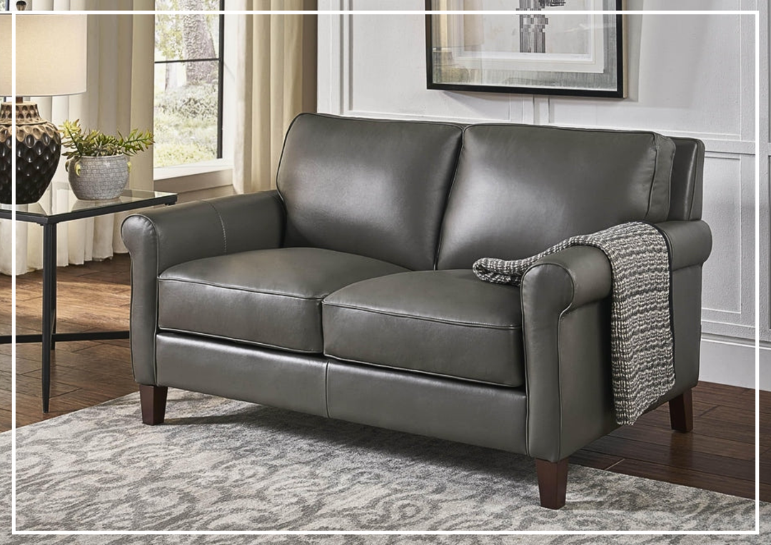 Laguna 2-Seater Leather Loveseat with Elegant Rolled Arms