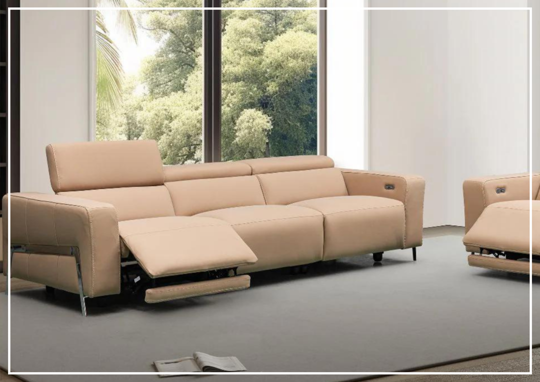 Klaussner Luca 3-Seater Power Reclining Sofa in Camel with Adjustable Headrest and Footrest