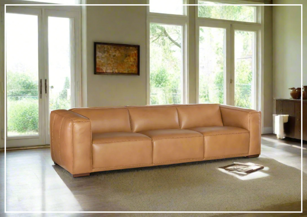 Hooker Furniture Maria 3-Seater Leather Sofa in Clay Brown-Jennihome