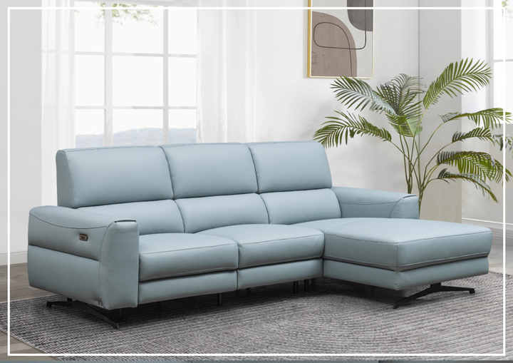 Klaussner Milano Blue Power Reclining Sectional Sofa with Adjustable Footrests-Jennihome