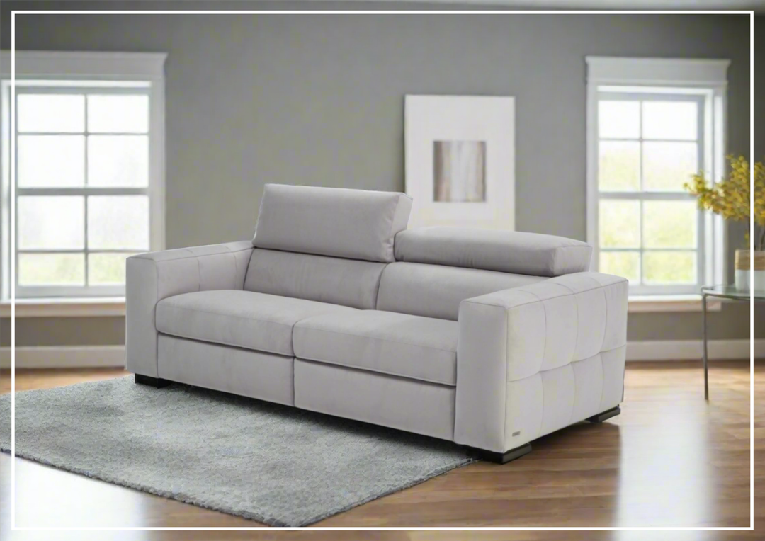 Natalie Gray Leather Sleeper Sofa with Adjustable Headrests-Jennihome