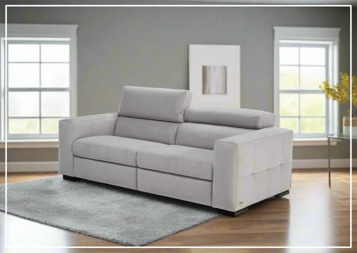 Natalie Gray Leather Sleeper Sofa with Adjustable Headrests-Jennihome