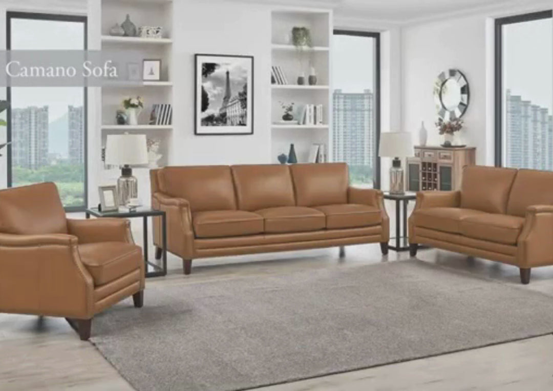 Hydeline Camano Leather Sofa With Nail-Head Finish