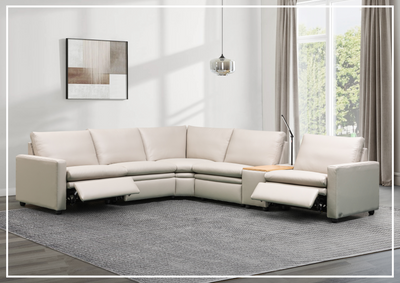 Klaussner Roma 6-Piece Leather Power Reclining Sectional Sofa in Beige-Jennihome