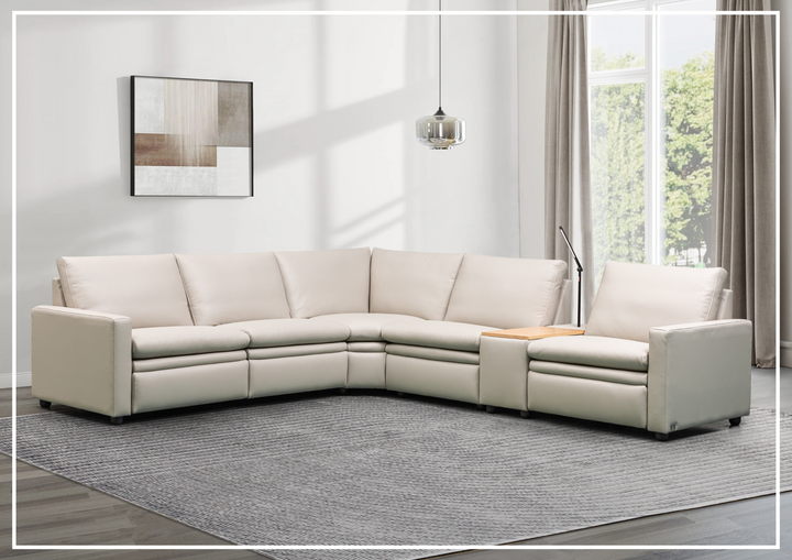 Klaussner Roma 6-Piece Leather Power Reclining Sectional Sofa in Beige-Jennihome