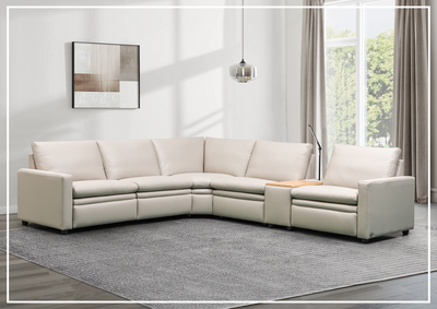 Klaussner Roma 6-Piece Leather Power Reclining Sectional Sofa in Beige-Jennihome