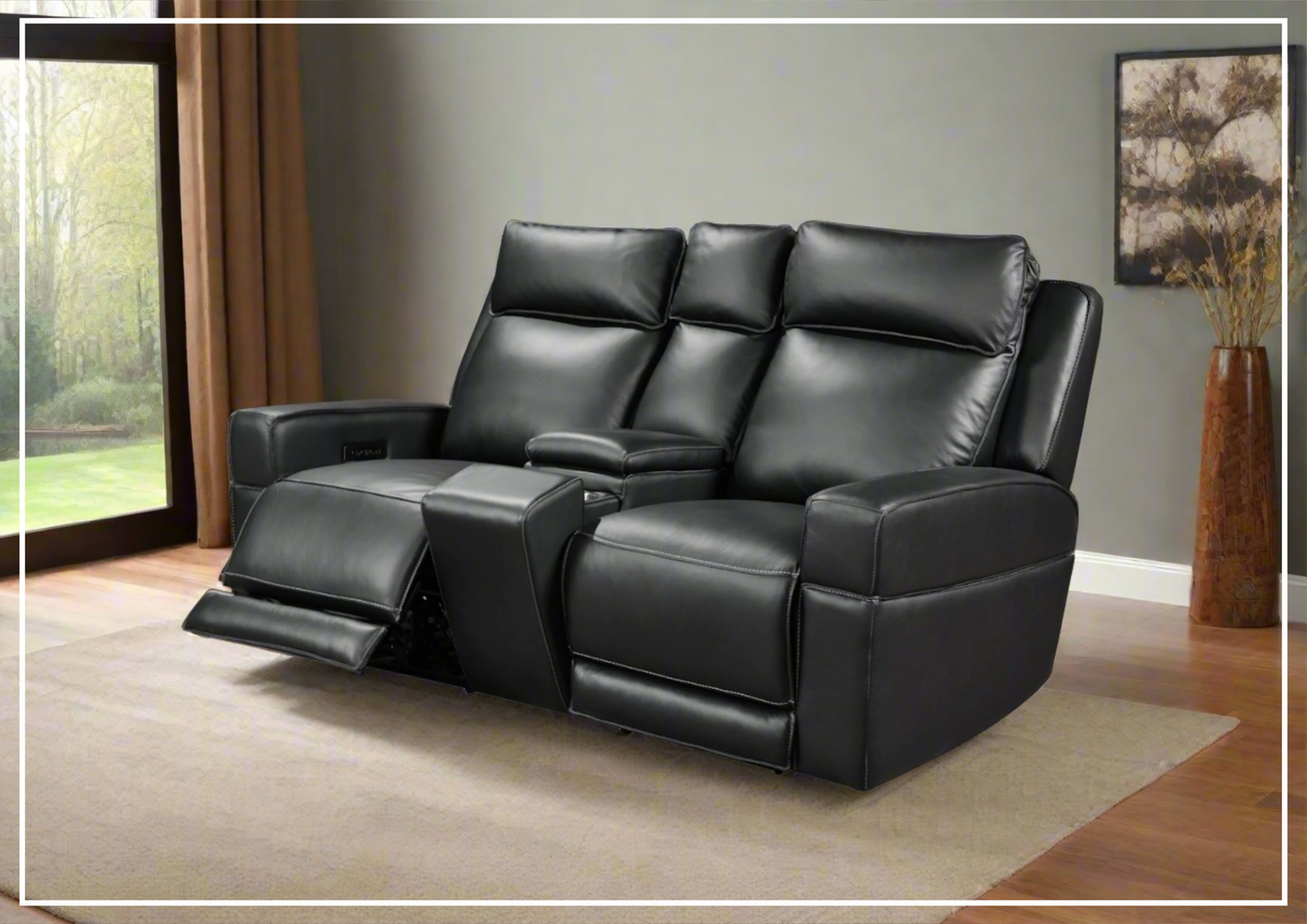 Gio Italia Vault Black Leather 2-Seater Power Reclining Sofa-Jennihome