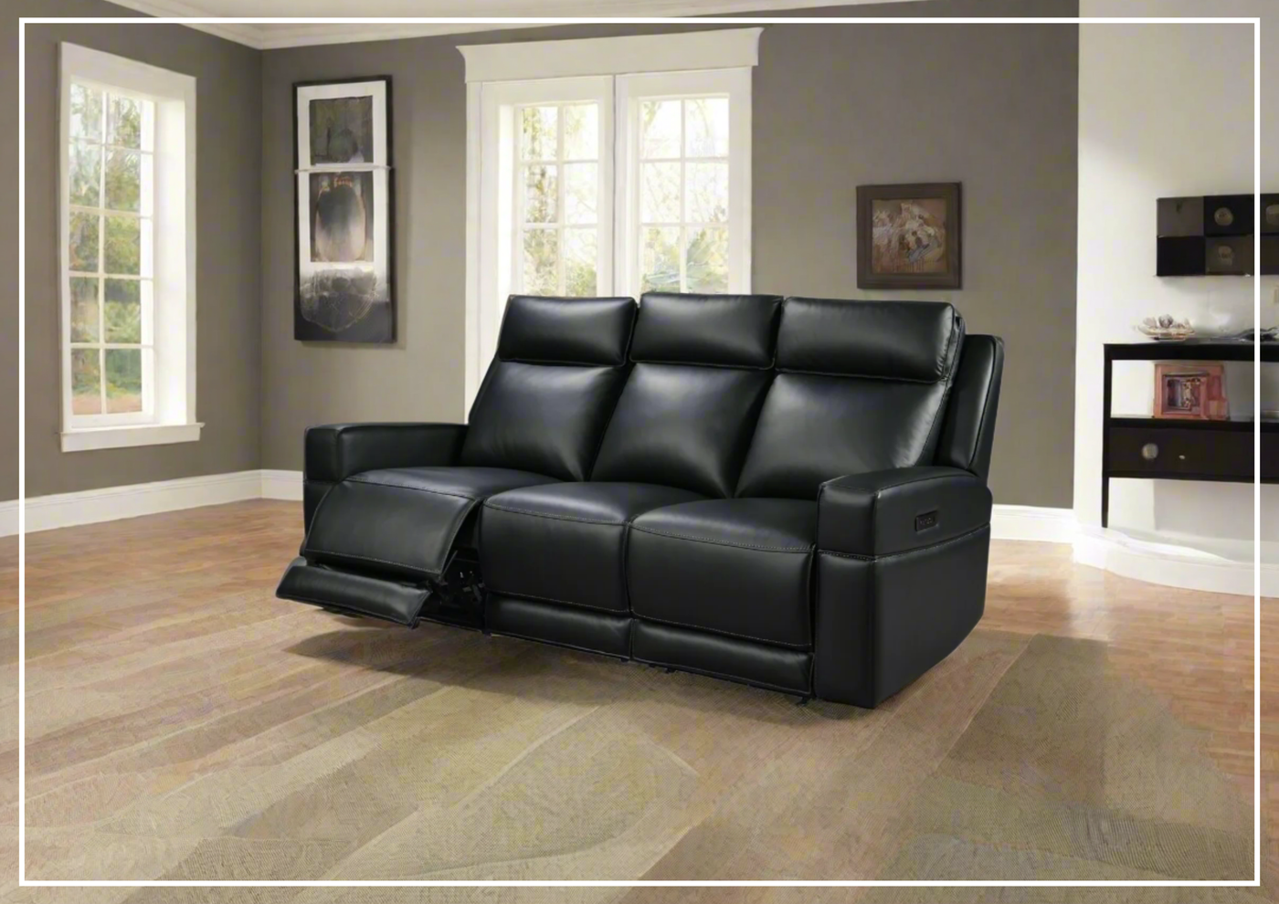 Gio Italia Vault Black Leather 3-Seater Power Reclining Sofa-Jennihome