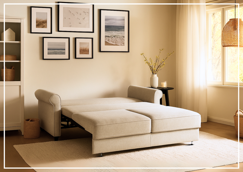 Willow Queen Fabric Sleeper | Hybrid Deluxe Mechanism | Rolled Arms | Luonto-Jennihome
