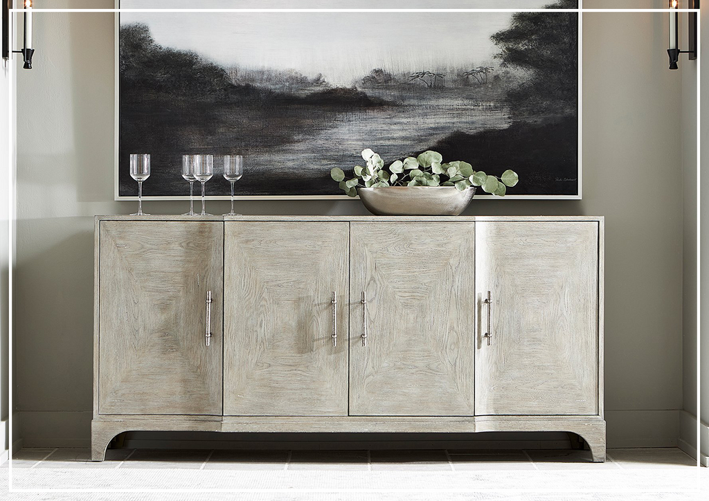 Bernhardt Albion Oak Wood One Drawer Buffet Table in Pewter Finish