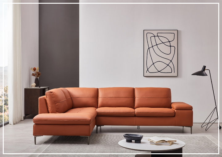 Decker Orange Italian Leather Sectional Sofa-Sectional Sofa-SOFABED