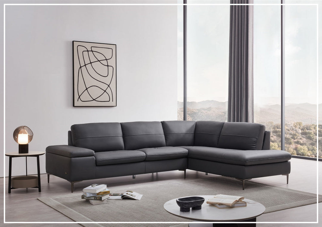 Decker sectional sofa in Dark Gray with top grain leather